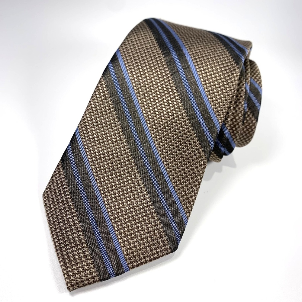 Joseph Abboud Mens Tie Bronze Brown‎ & Blue Striped Repp Design 100% Silk NWT